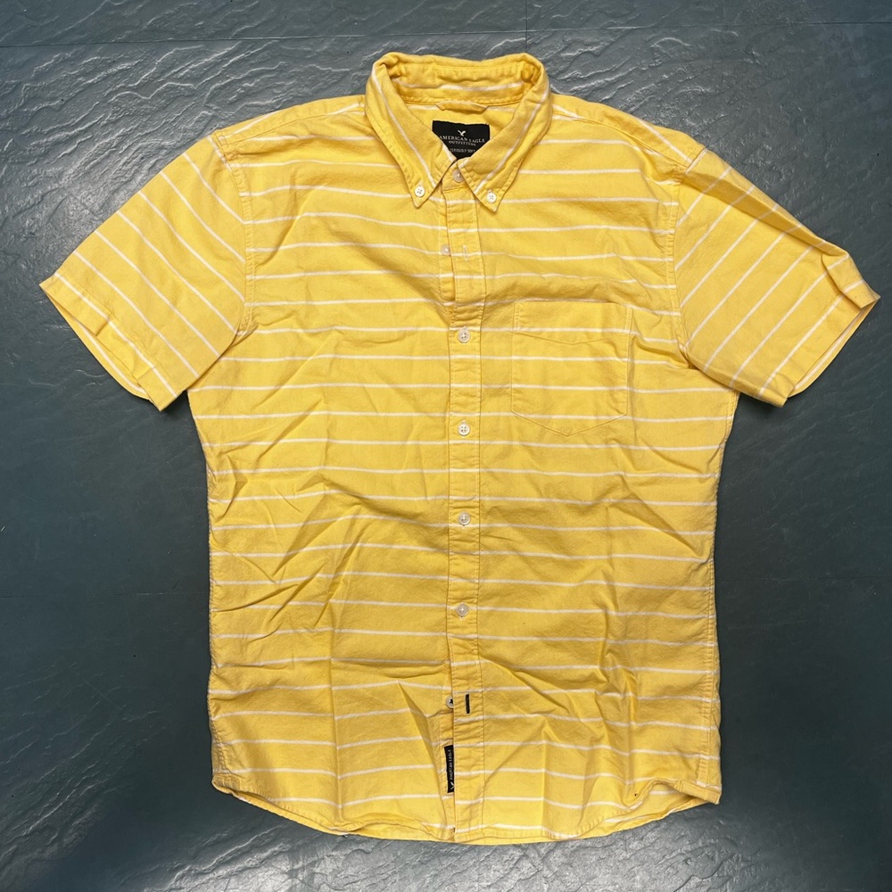 American Eagle Yellow Striped Button Up Shirt (S)